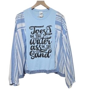 Upcycled "Toes In The Water" Blue Striped Women's Top